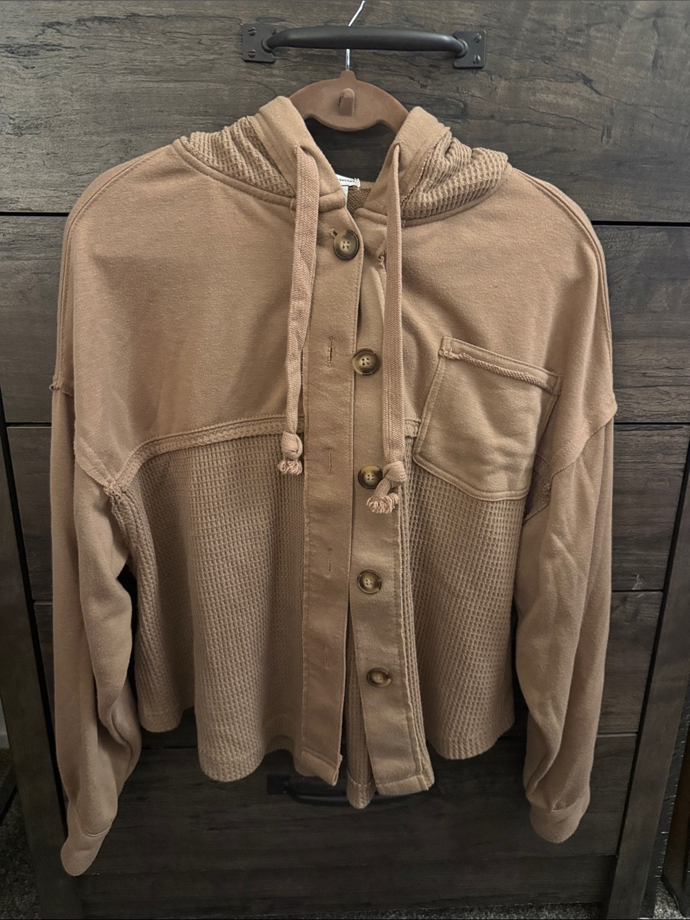 Waffle-Panel Hooded Utility Jacket in Camel